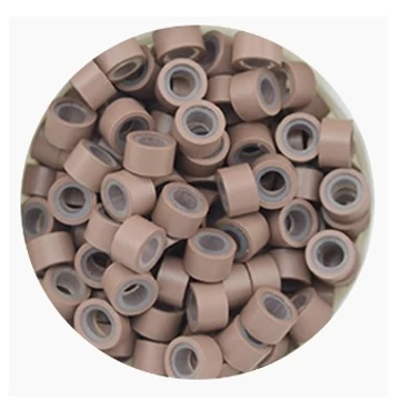 Szilikonos mikrogyűrű hajhosszabbításhoz 4,5 mm világosbarna, 100 db