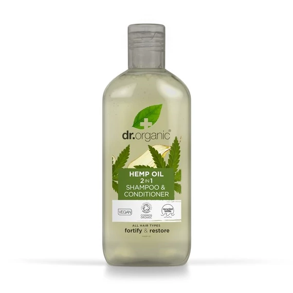 Dr Organic 2 az 1-ben sampon és hajkondicionáló bioaktív kendermagolajjal, 265 ml
