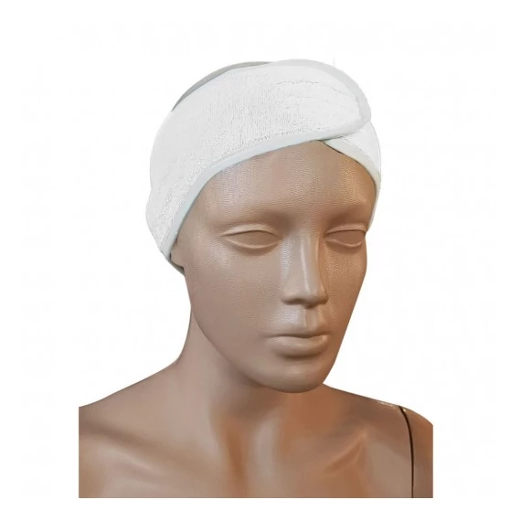 Kozmetikai tépőzáras frottír bambusz fejpánt, fehér