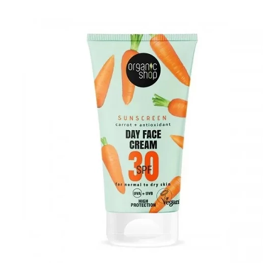 Organic Shop fényvédő nappali arckrém sárgarépával SPF30 (normál és száraz bőrre), 50 ml