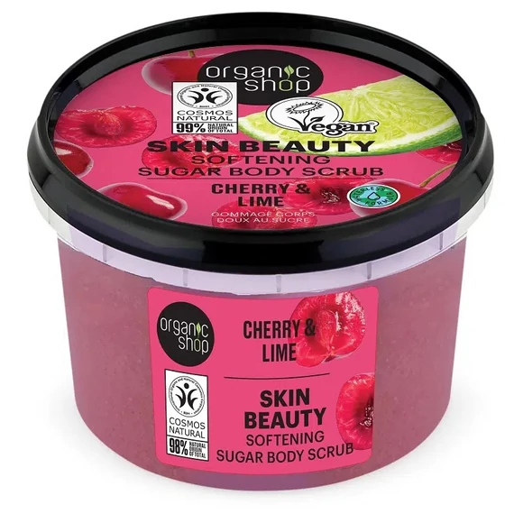 Organic Shop puhító testradír cseresznyével és lime-mal, 250 ml