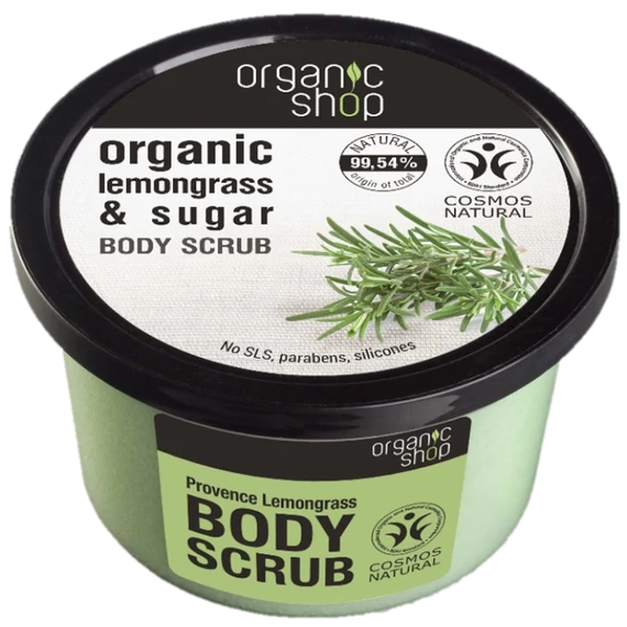 Organic Shop finomító testradír citromfűvel és cukorral, 250 ml