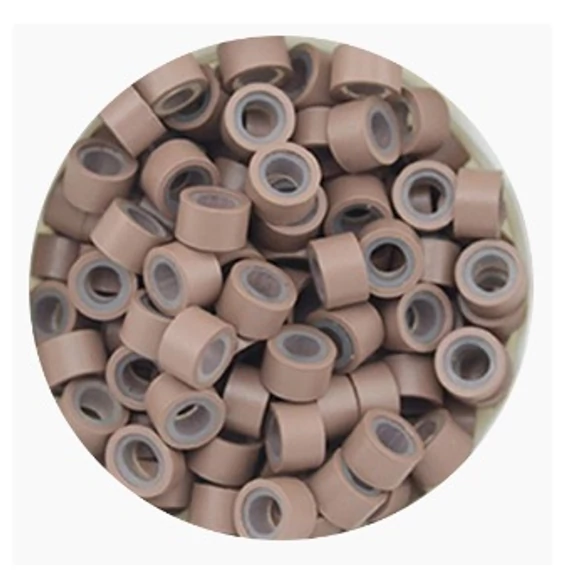 Szilikonos mikrogyűrű hajhosszabbításhoz 4,5 mm világosbarna, 100 db